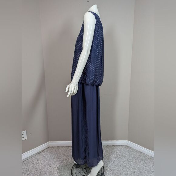 Bella Italy Navy Silk Layered Maxi Dress Sz M - Picture 4 of 12